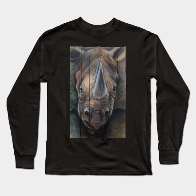 Rhino Powered Long Sleeve T-Shirt by StephenBibbArt